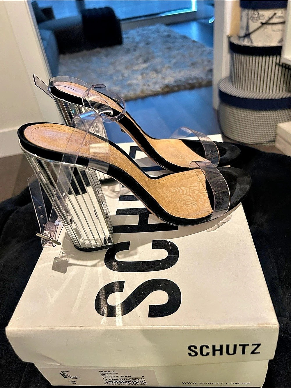 Schutz Ariella Block Heel Sandal Clear Strap Block Heel Sandals US 8.5